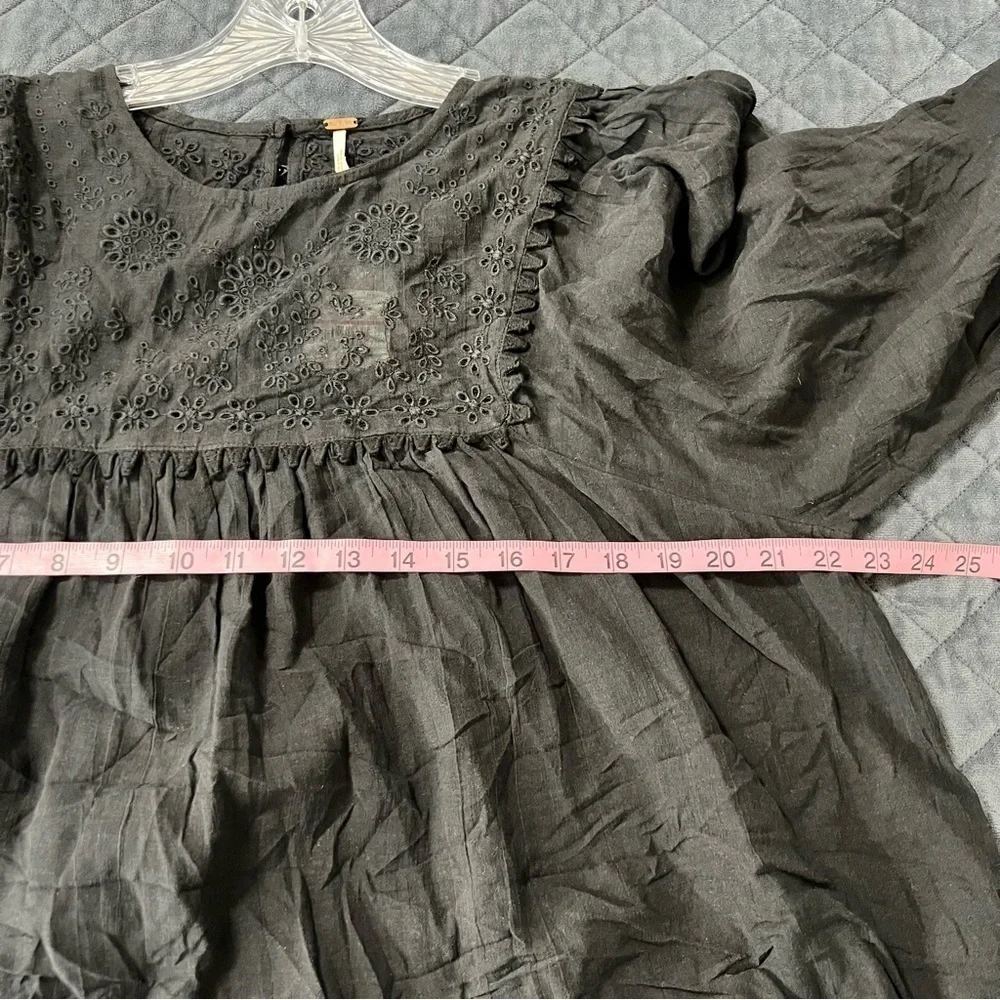 Free People Top Women Small Shirt Blouse Black Semi Sheer Valencia Babydoll E